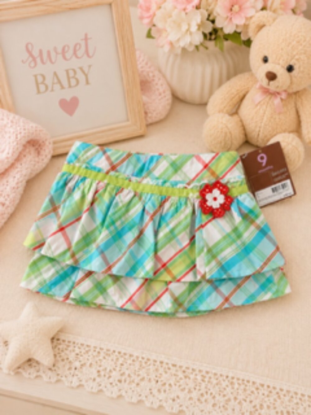 🌸 NEW WITH TAGS Carter’s Tiered Plaid Skirt – 9 Months 🌸